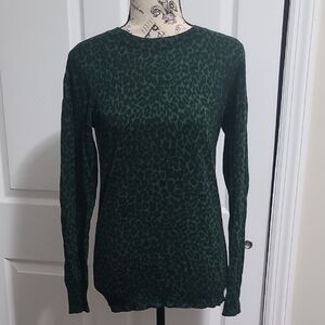 New Michael Kors Leopard Animal Print Lightweight Sweater, Shirt, Top Green XS